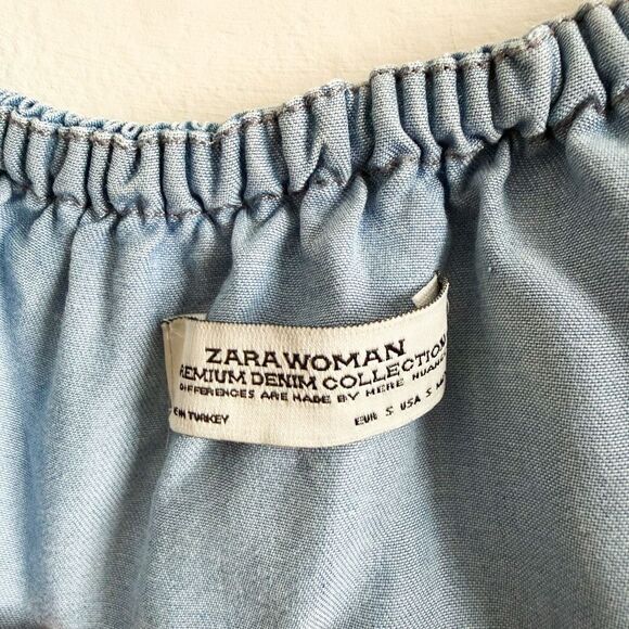 Zara Woman Premium Denim Off The Should Ruffle Dress Size S - Picture 6 of 7